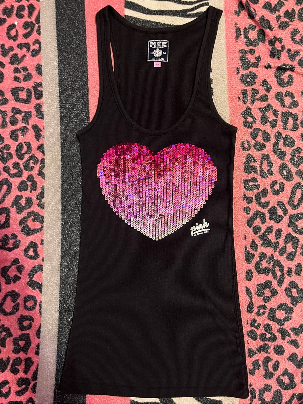 Vintage PINK Victoria's Secret heart sequins tank top